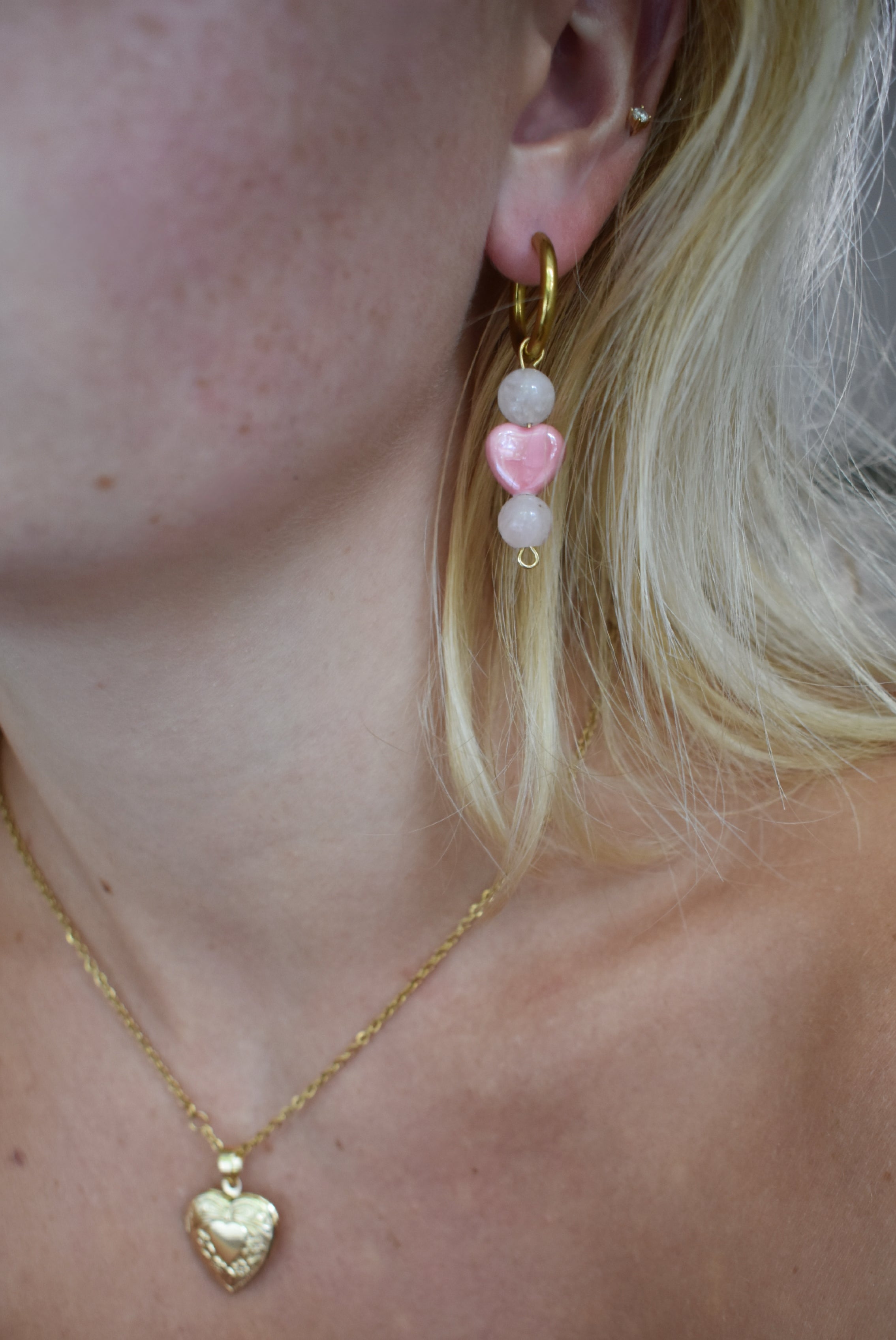 Rose Quartz & Pink Hearts Earrings