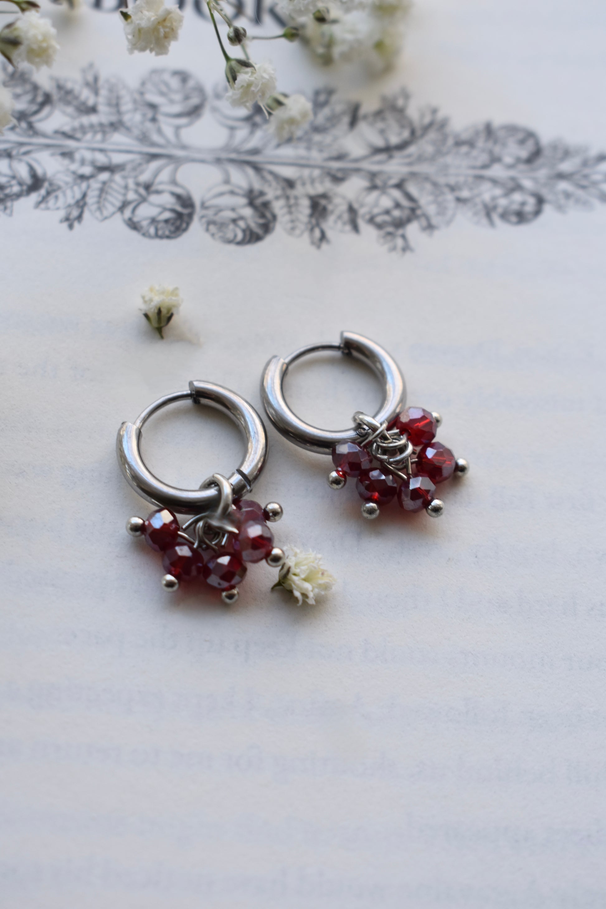 Scilla Silver Huggies - Red