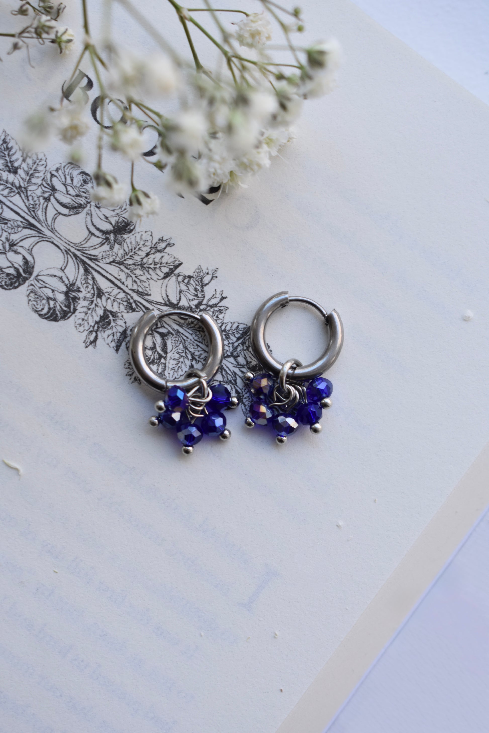 Scilla Silver Huggies - Midnight Blue