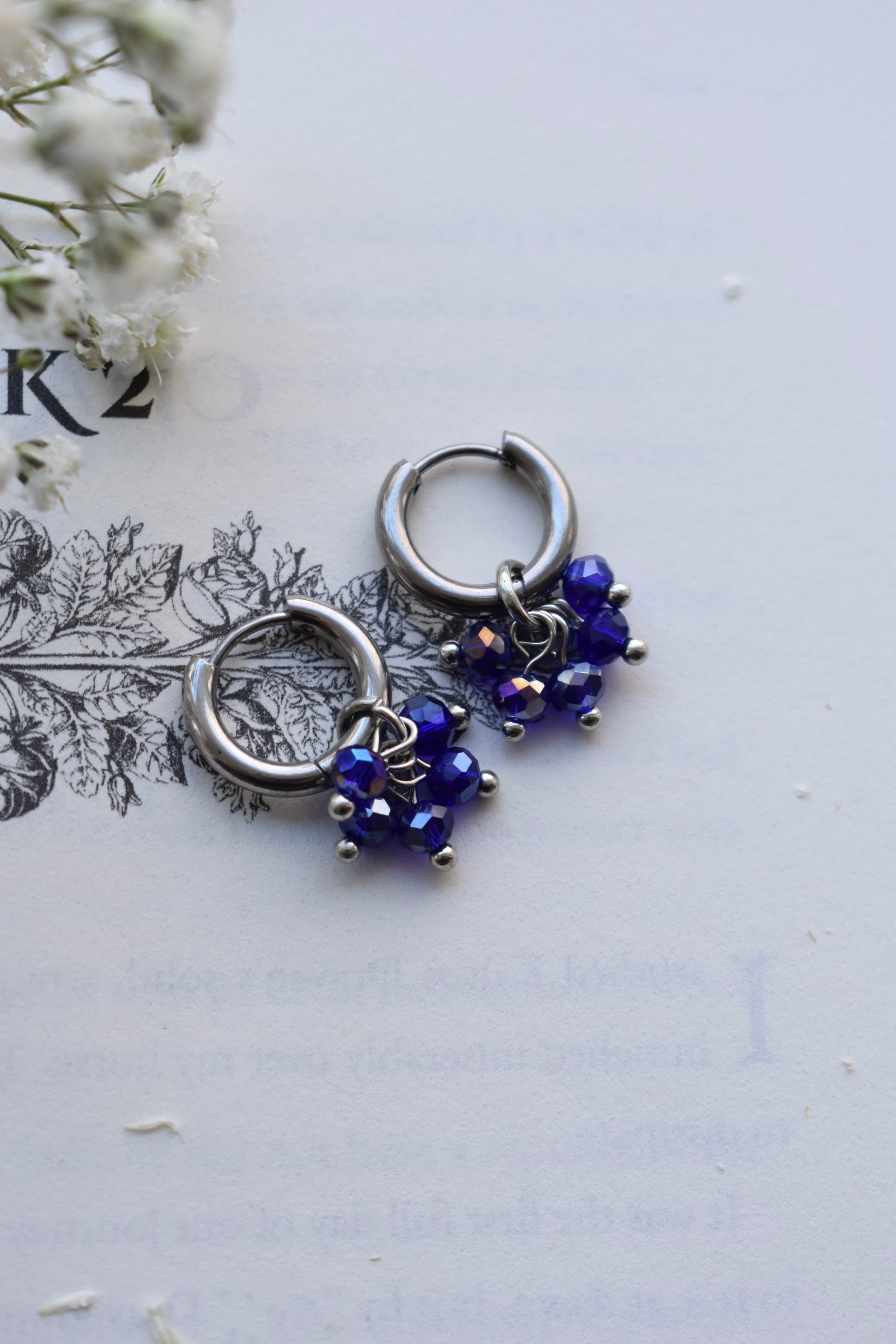 Scilla Silver Huggies - Midnight Blue