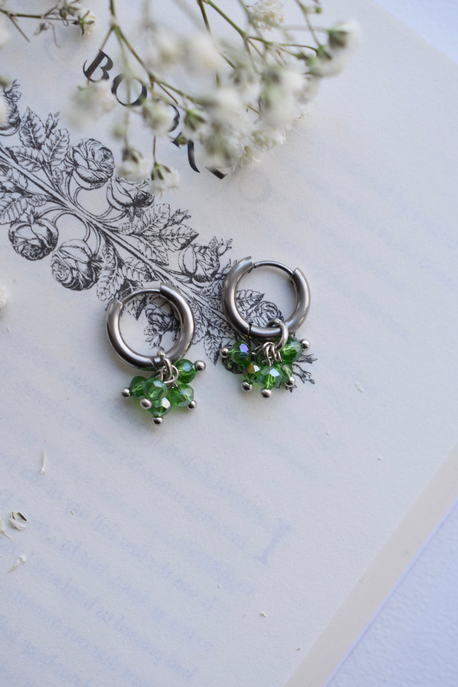 Scilla Silver Huggies - Green