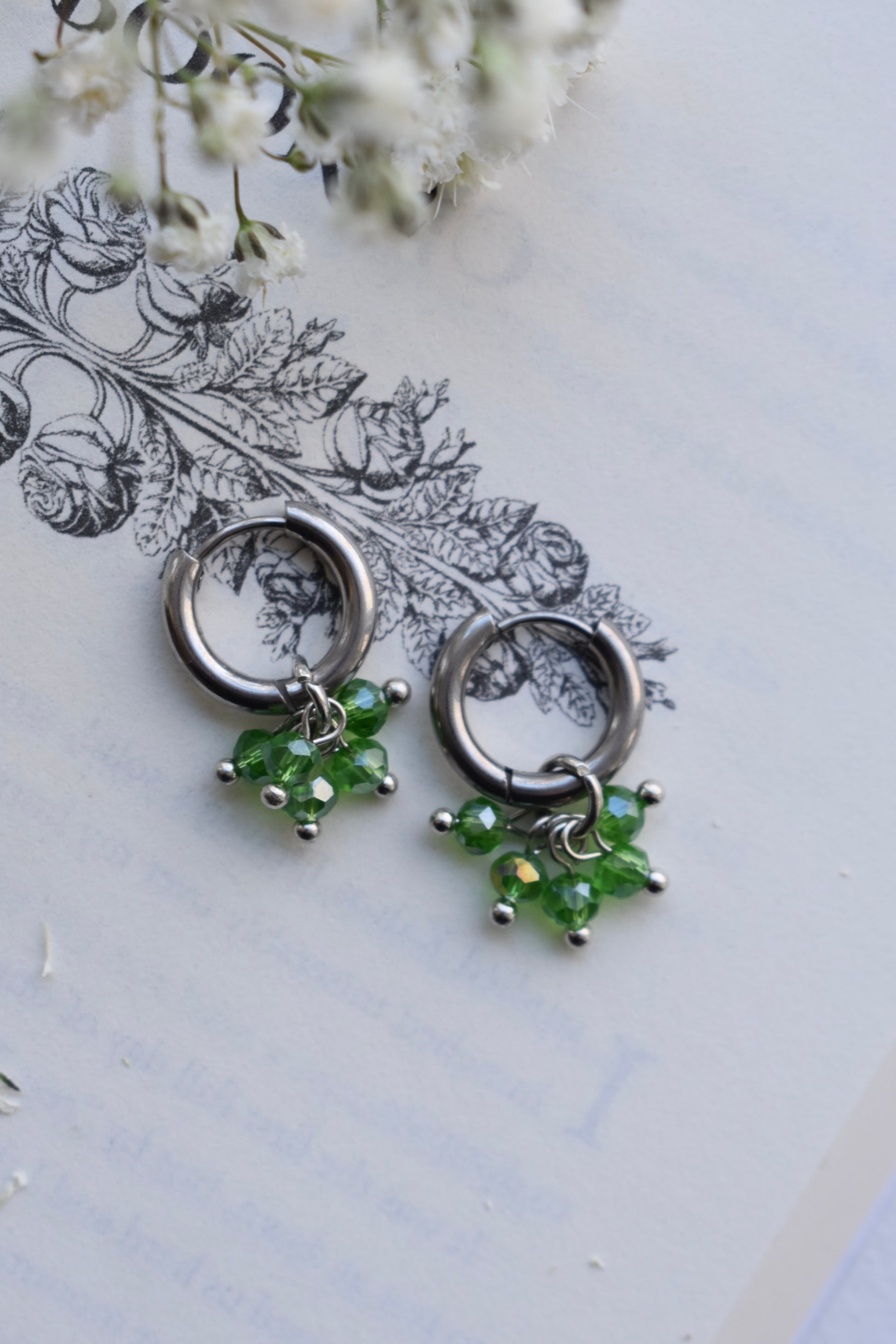 Scilla Silver Huggies - Green