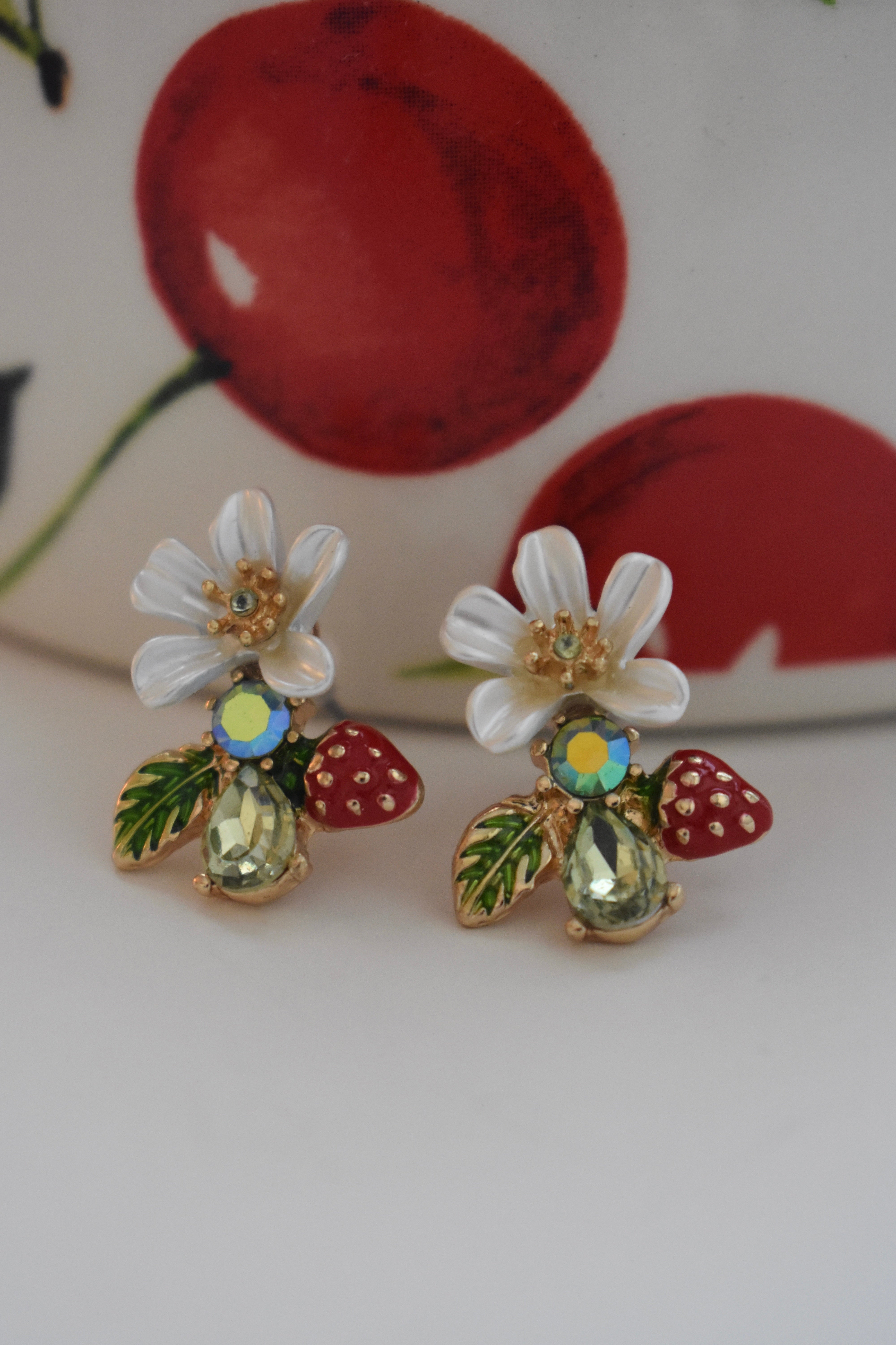 Floral Strawberry Earrings