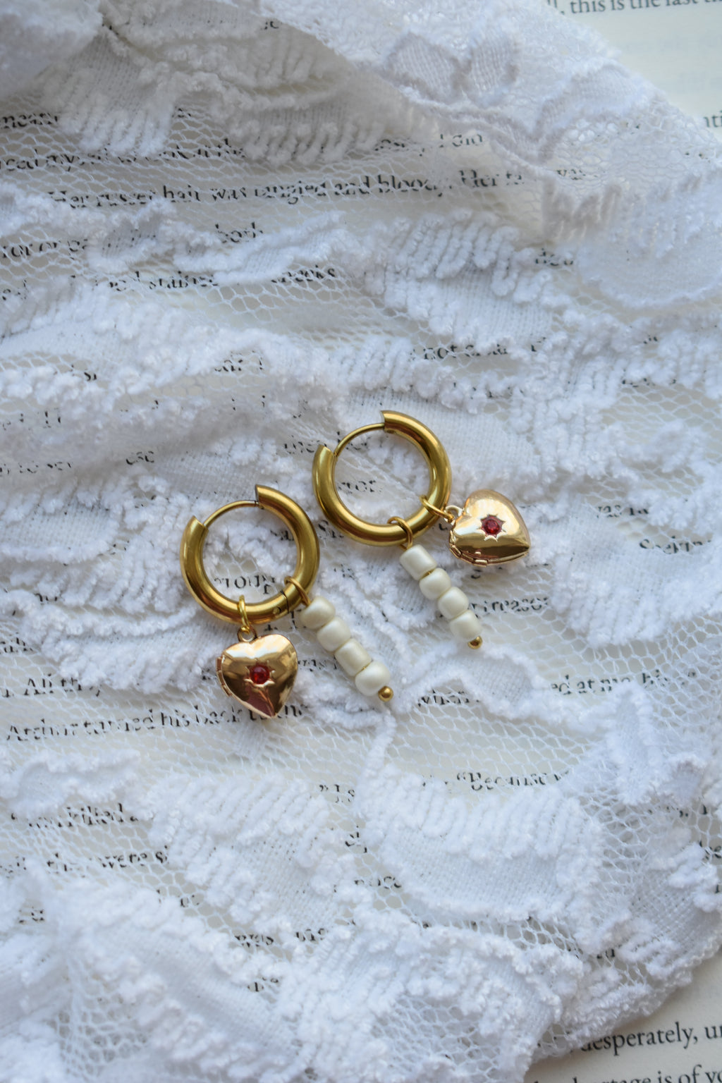 Heart Lockets & Pearls Earrings