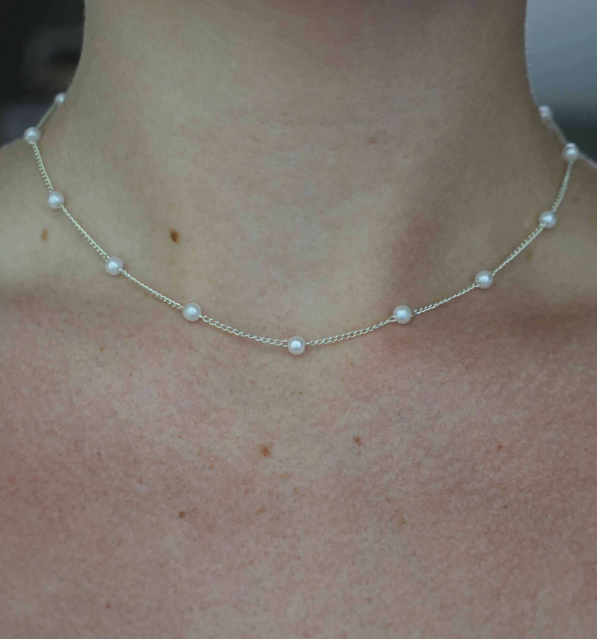 Pearl Chained Necklace - Silver