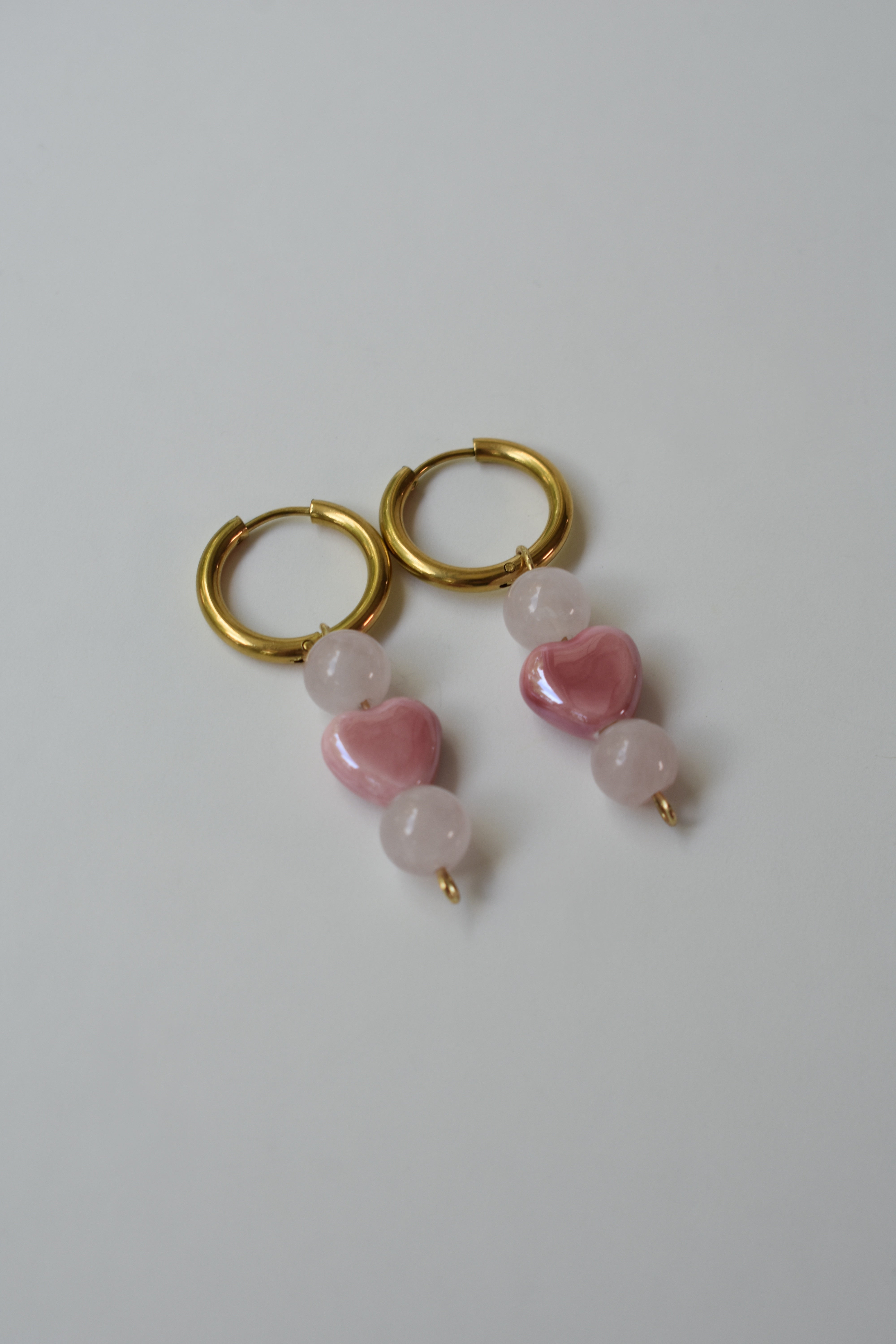 Rose Quartz & Pink Hearts Earrings