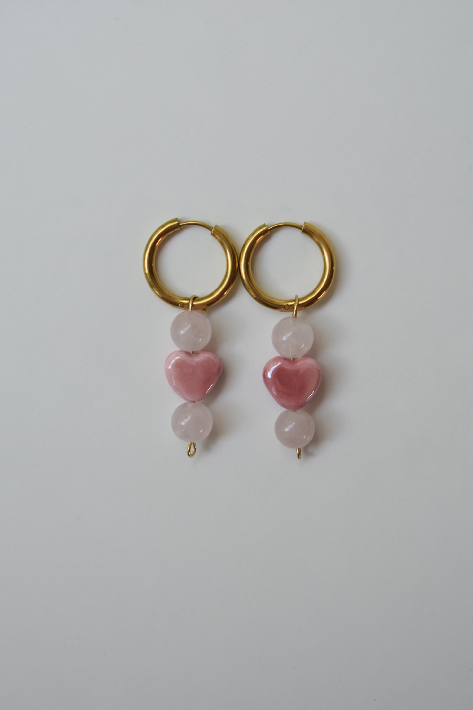 Rose Quartz & Pink Hearts Earrings