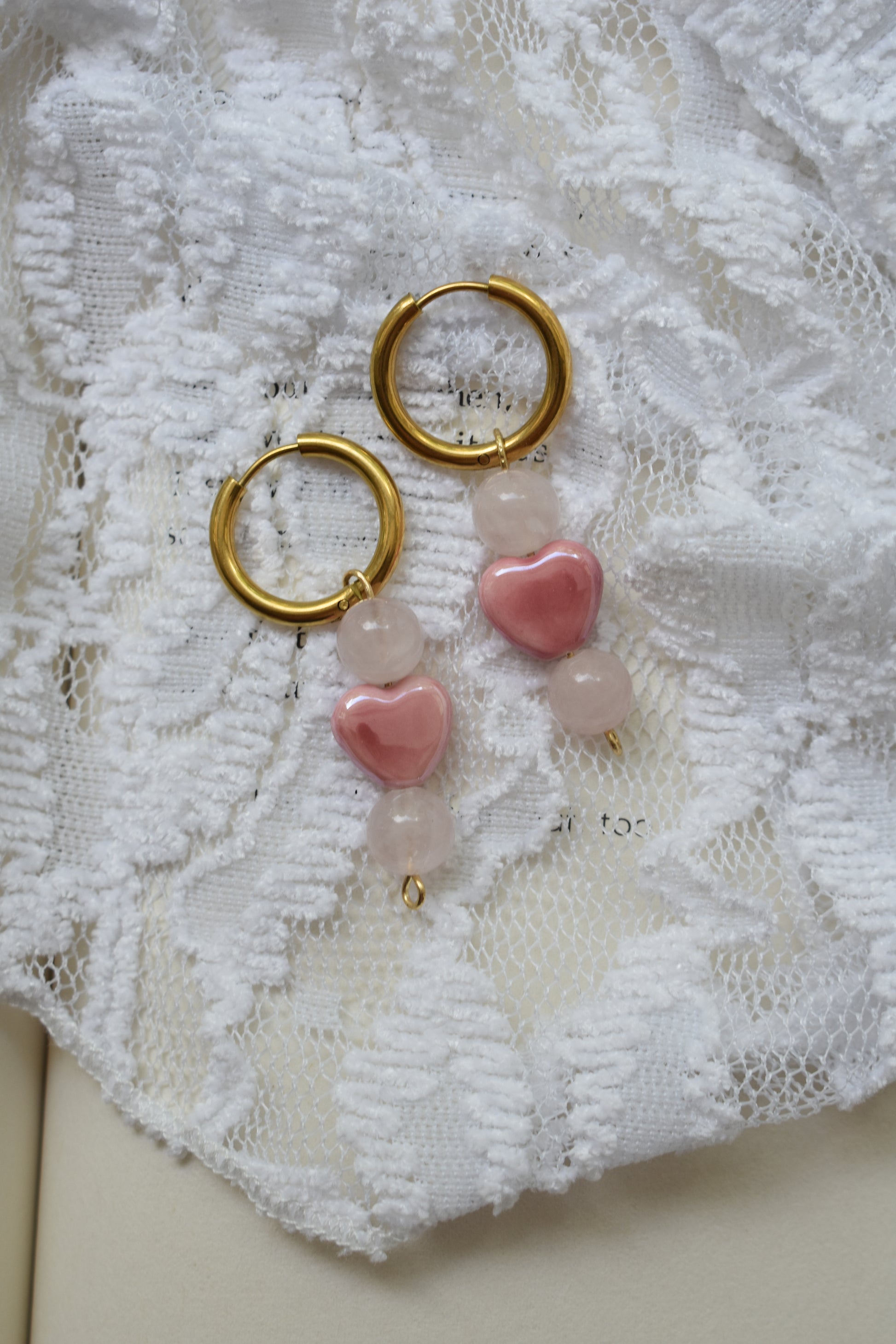 Rose Quartz & Pink Hearts Earrings