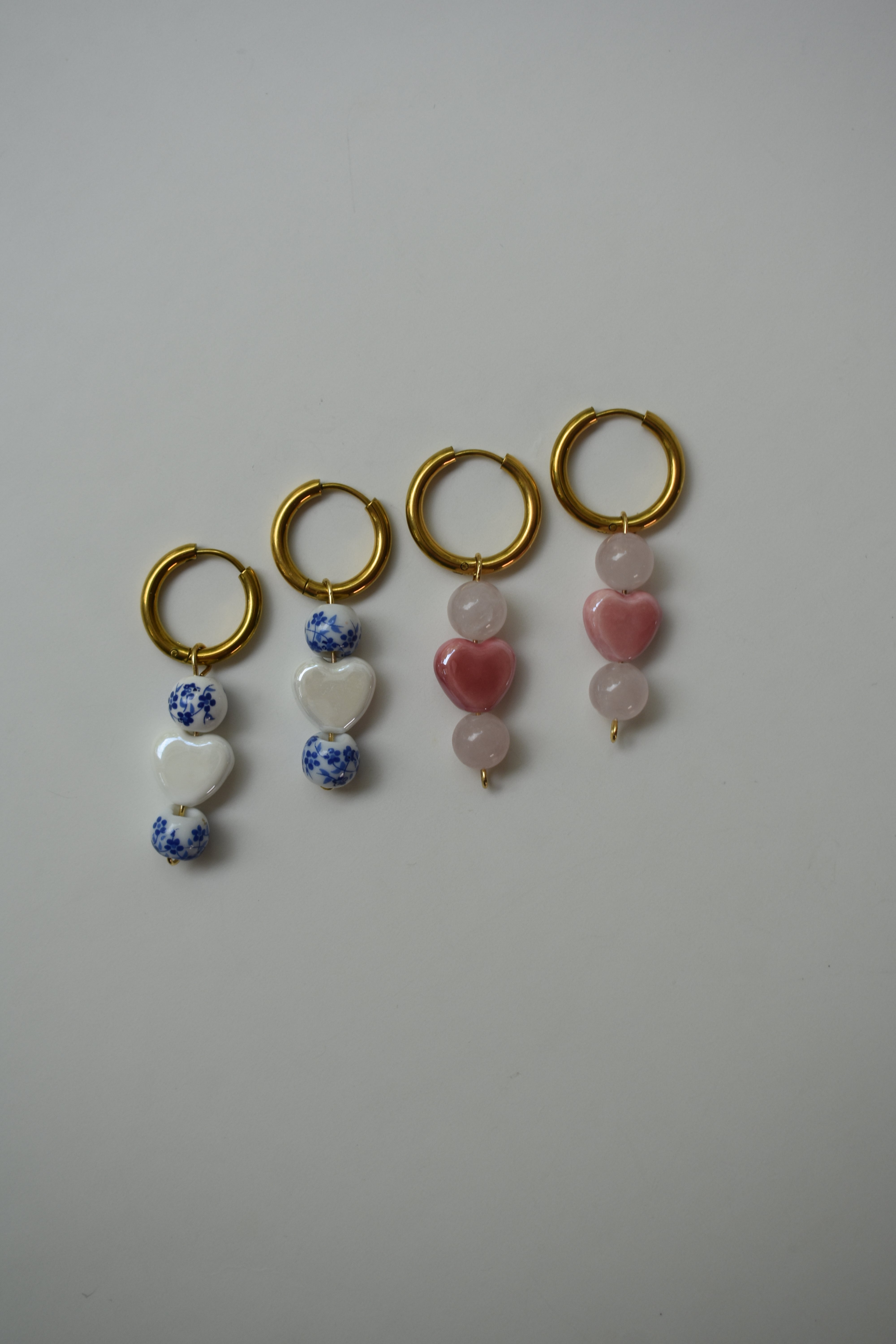 Rose Quartz & Pink Hearts Earrings